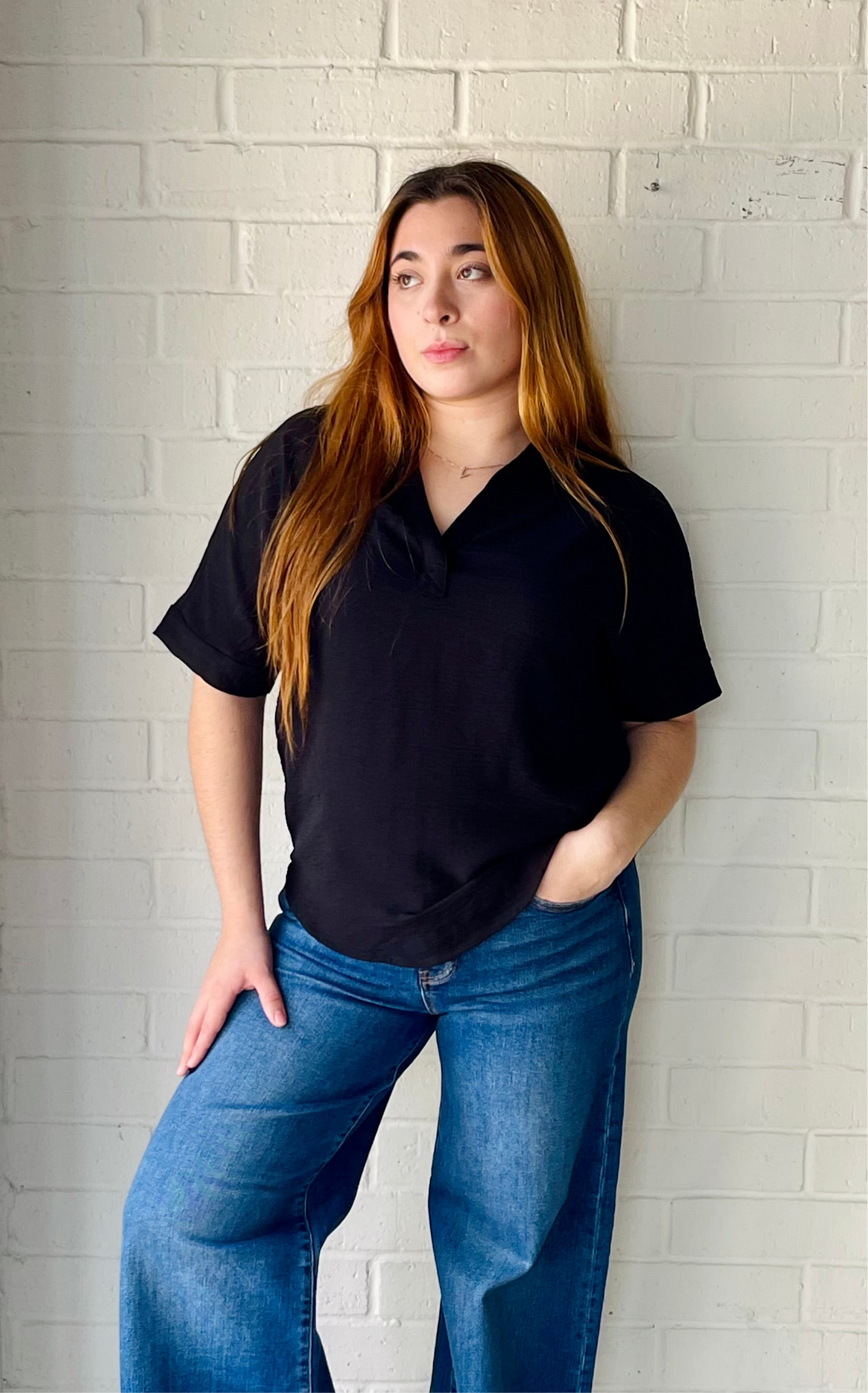 Classic Woven Oversized Tee- Black