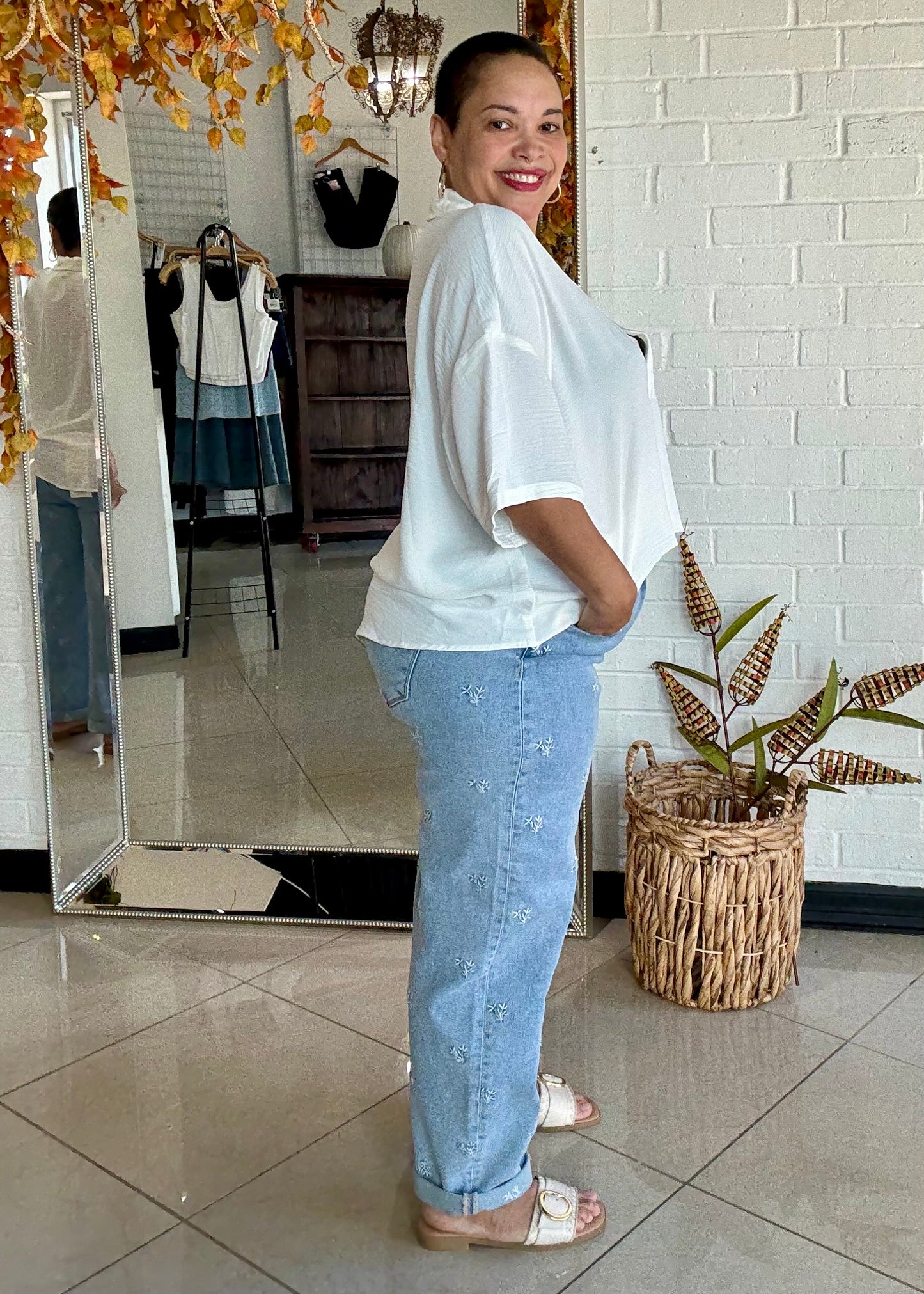 Lily Embroidered Barrel Denim
