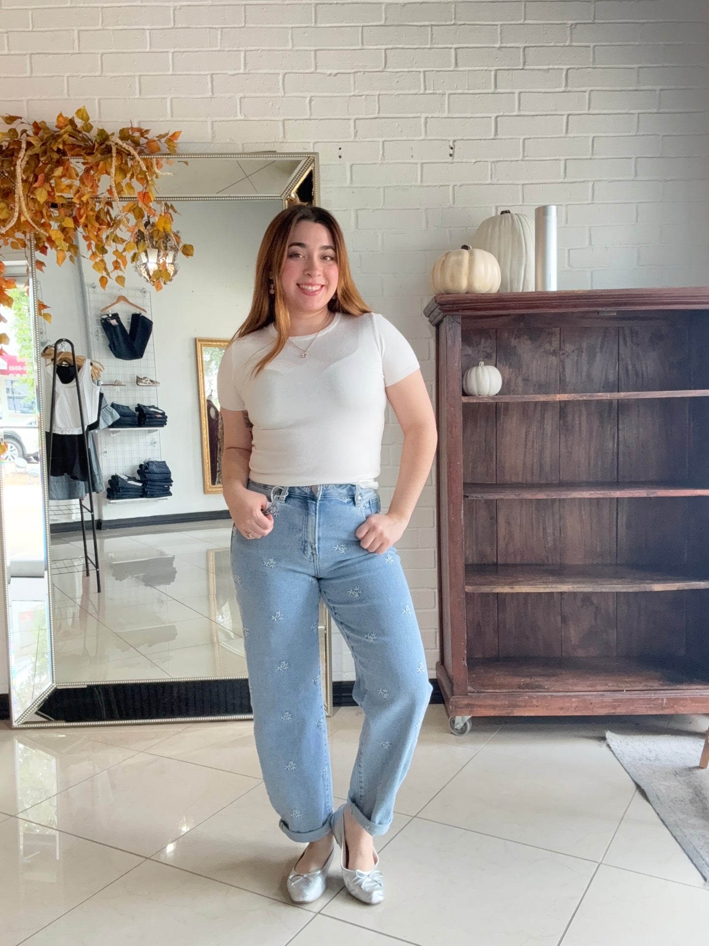 Lily Embroidered Barrel Denim
