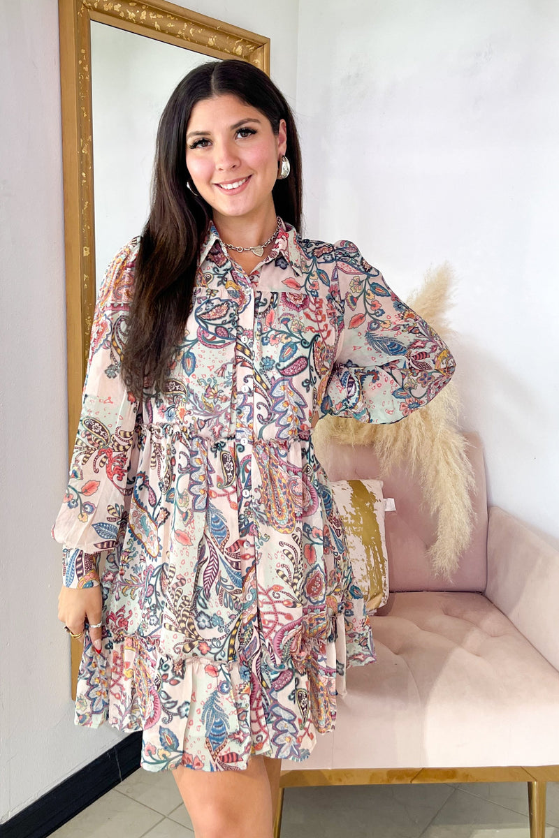 Fitzroy & popular Willa Ella Dress - White with Paisley Print