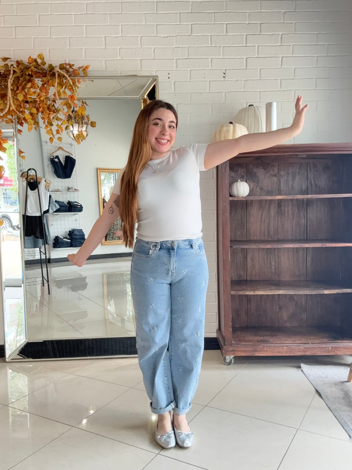 Lily Embroidered Barrel Denim