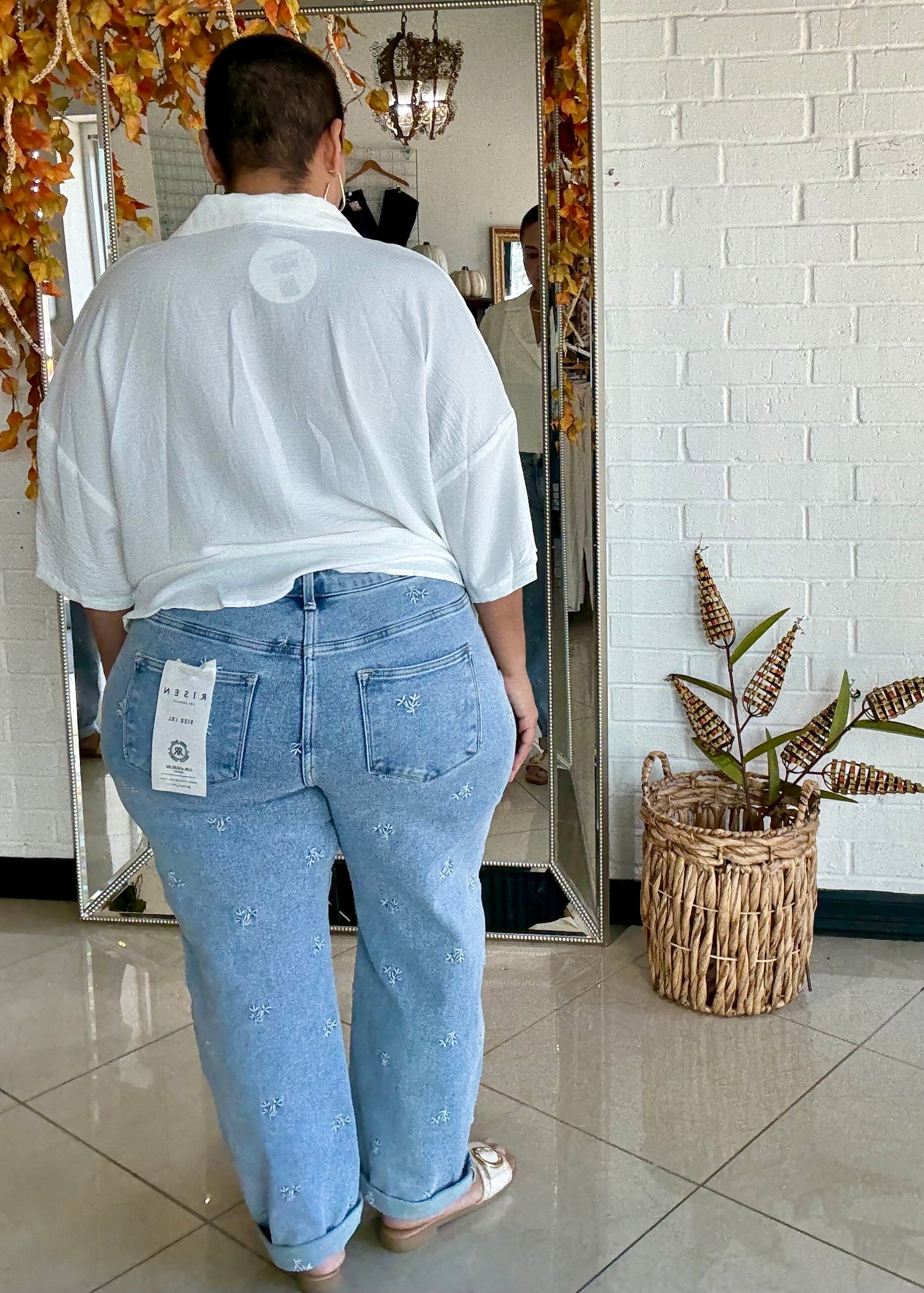 Lily Embroidered Barrel Denim