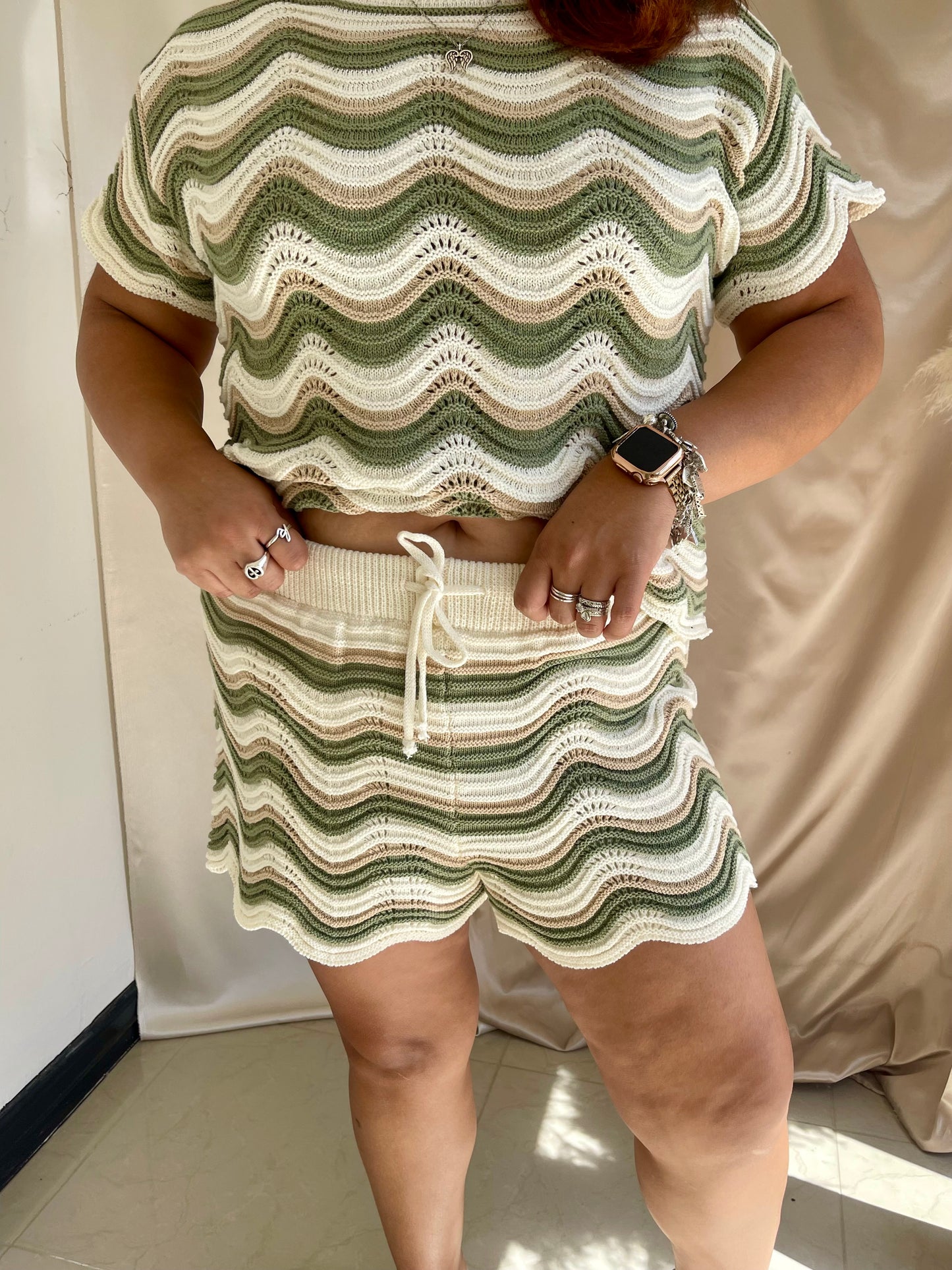 Travel In Style Crochet Shorts- Olive