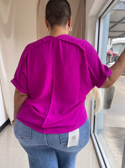 The Arlene Flowy Blouse -Magenta
