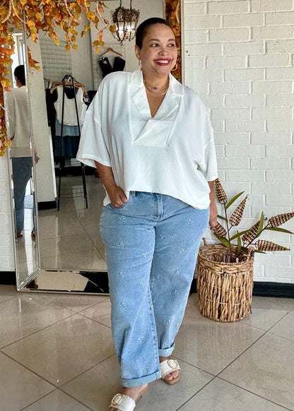 Lily Embroidered Barrel Denim