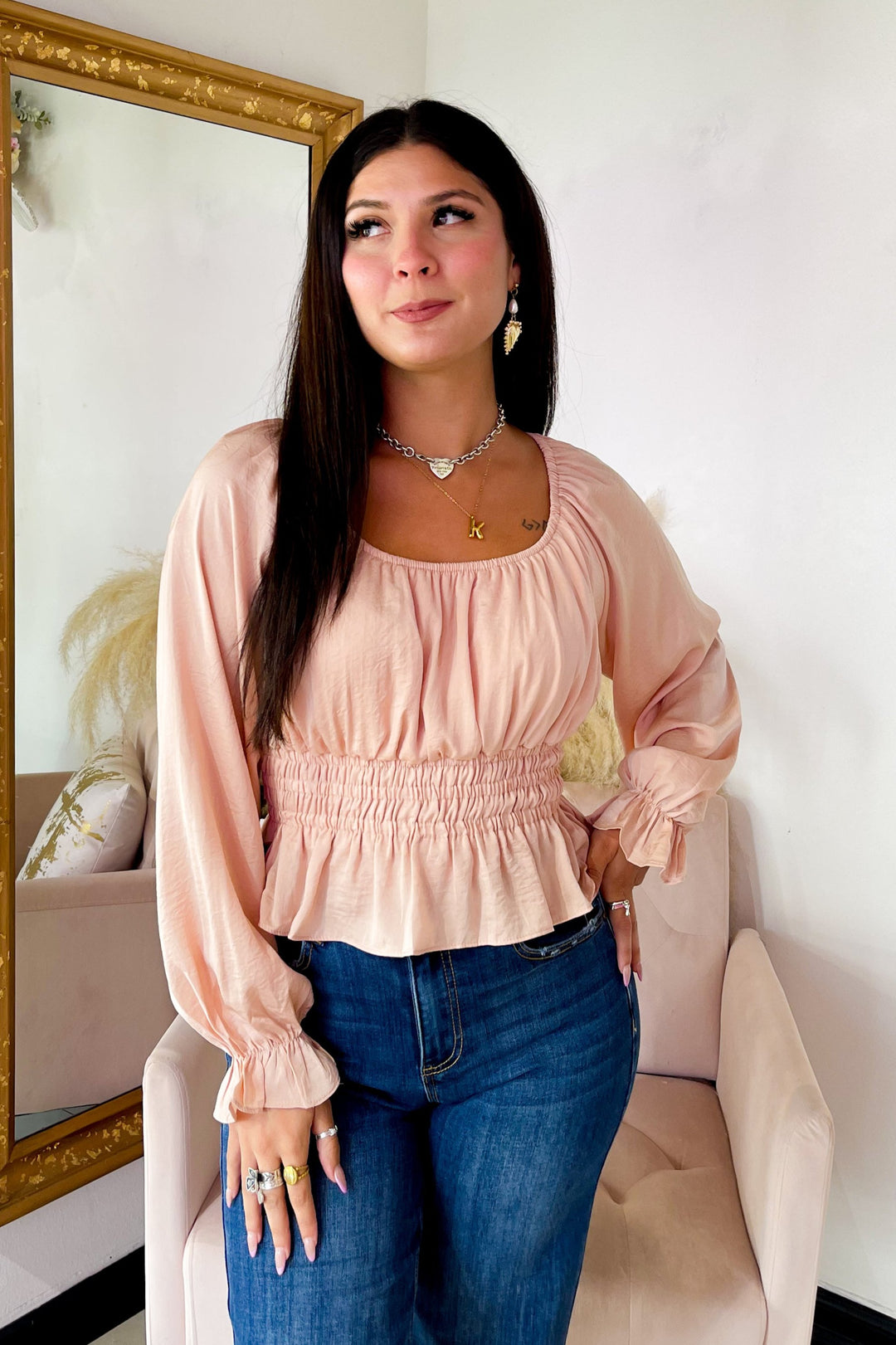 The Katy Satin Blouse - Peach