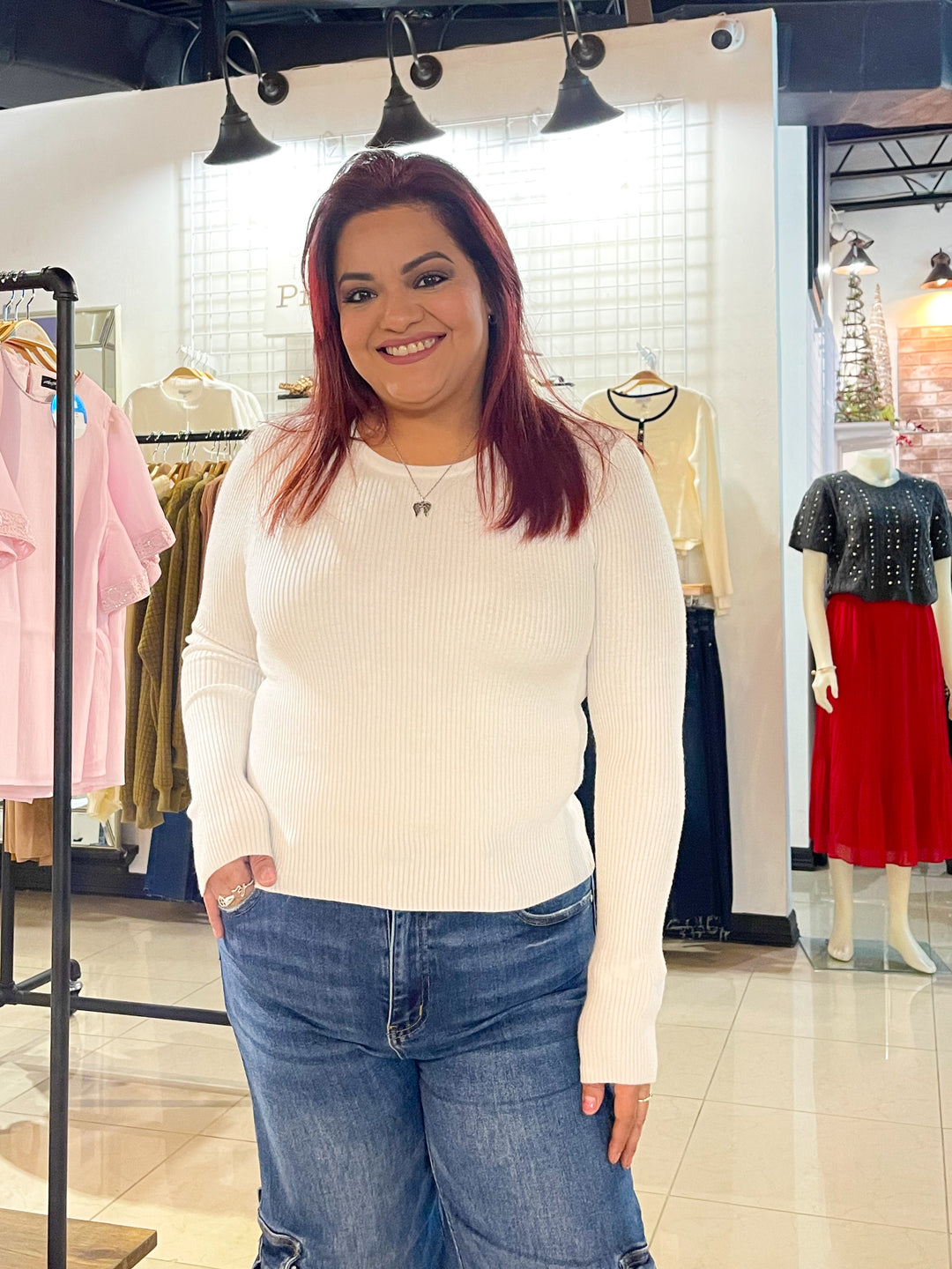 Always A Need Ribbed Basic Long Sleeve Top - Off White