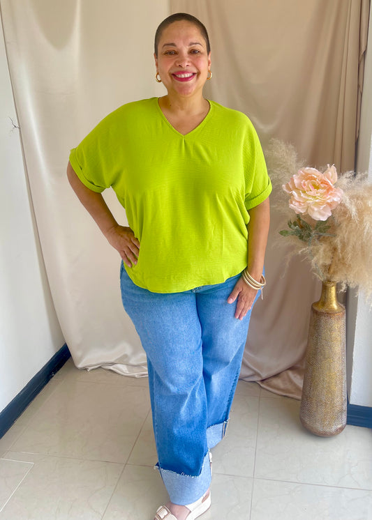 The Arlene Flowy Blouse -Chartreuse