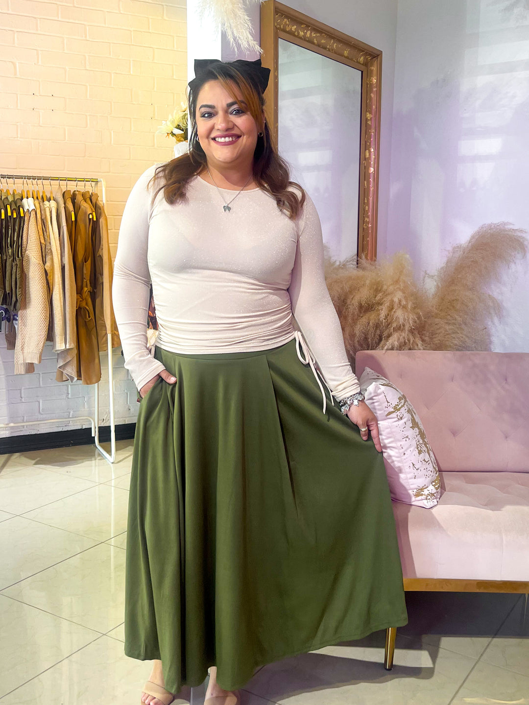 Fall is My Favorite Midi Skirt - Olive