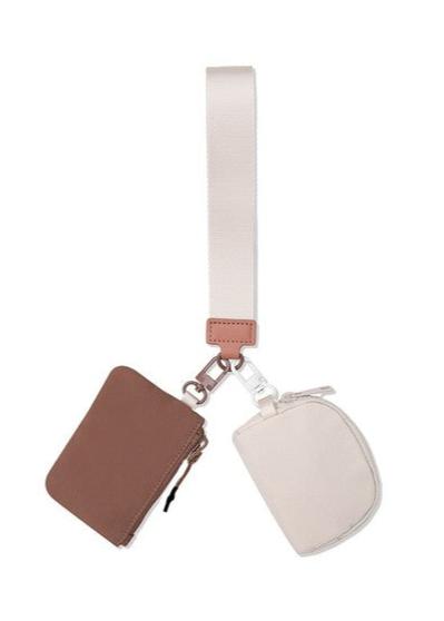 Dual Pouch Wristlet Keychain - Mocha