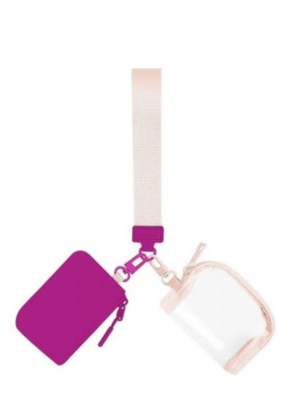 Dual Pouch Wristlet Keychain - Magenta