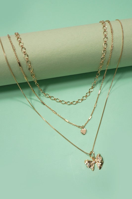 Bow Heart Charm Necklace