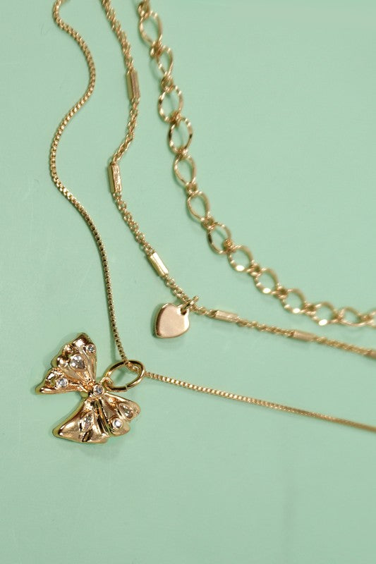 Bow Heart Charm Necklace