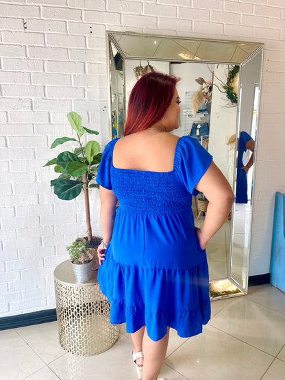 The Carrie Smocked Mini Dress - Cobalt Blue