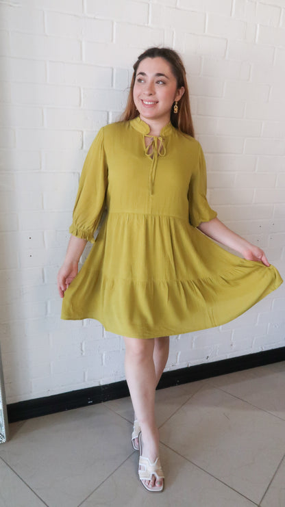 The Cora Babydoll Mini Dress- Pistashio