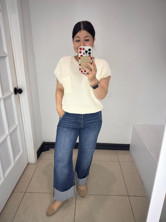 Sarah Wide Cuffed Tummy Control Jeans