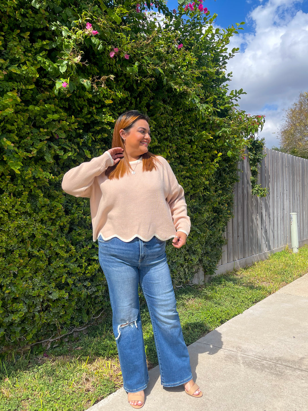 Serendipity Light Sweater Top - Taupe/Cream