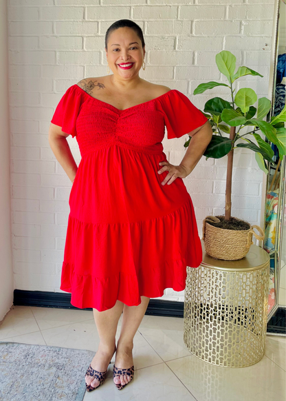 The Carrie Smocked Mini Dress - Red