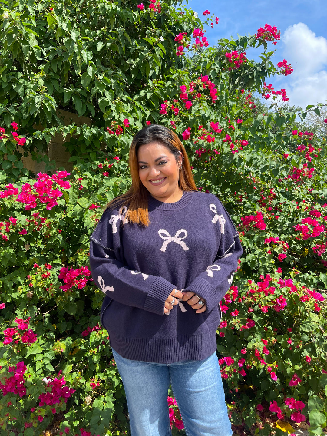 Sweet Sunday Bow Sweater Top - Navy