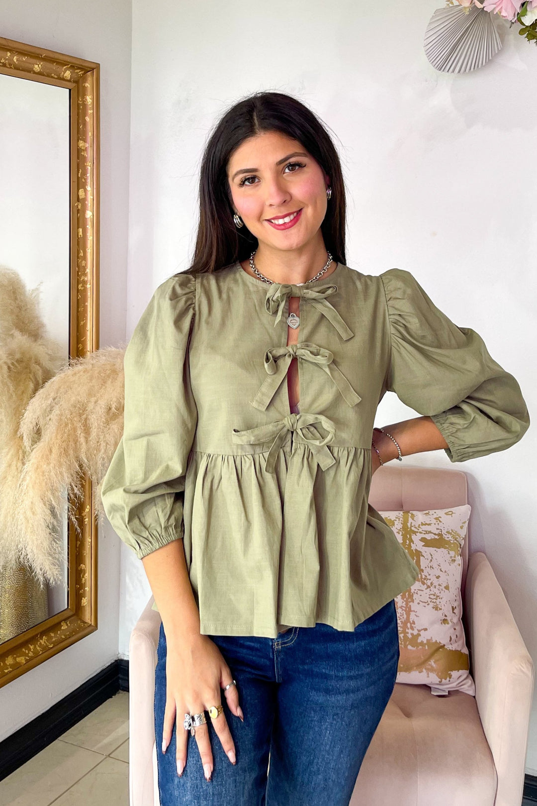 Bows and Grace Top - Light Olive