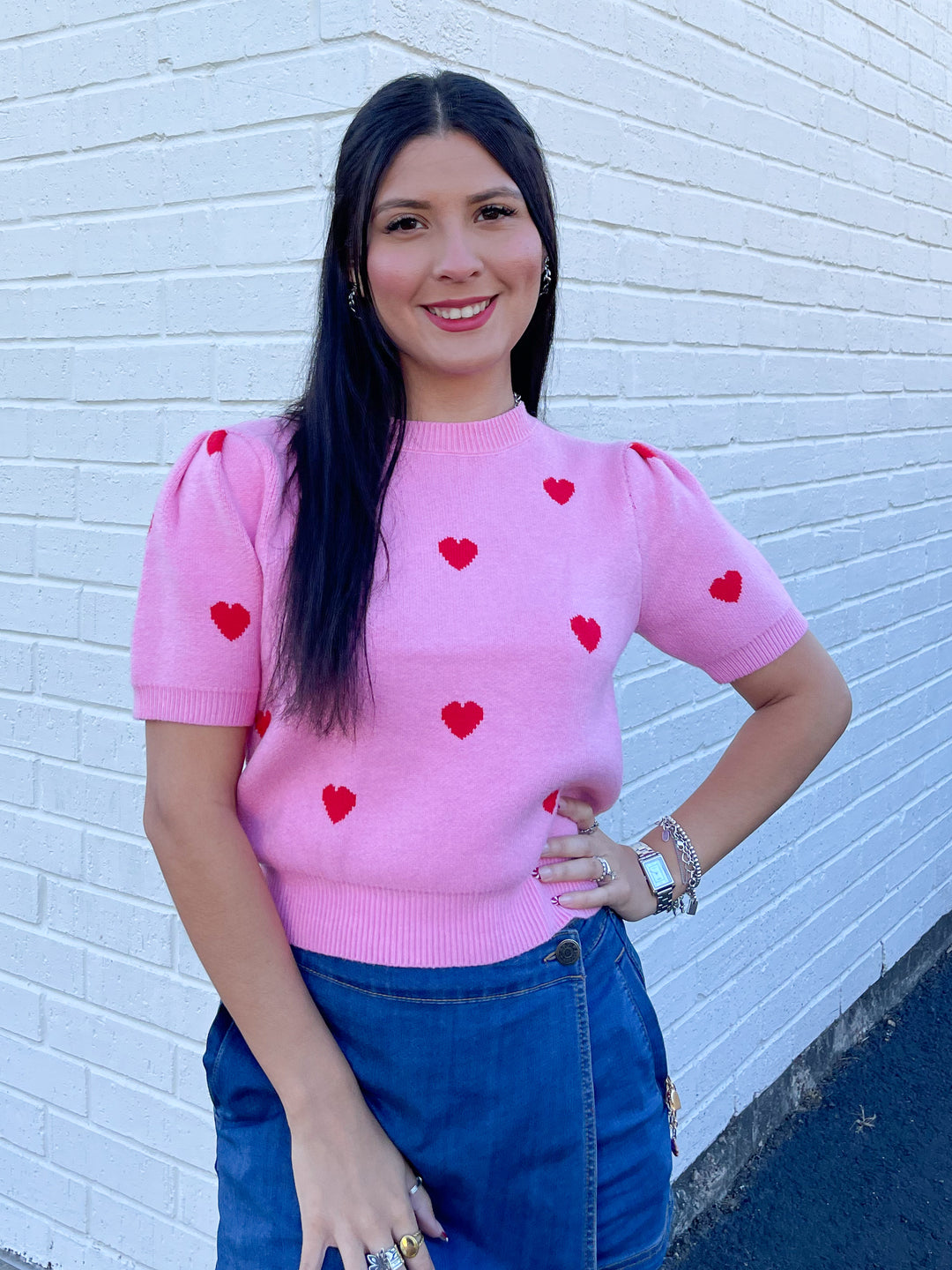 My Whole Heart Sweater Top - Pink