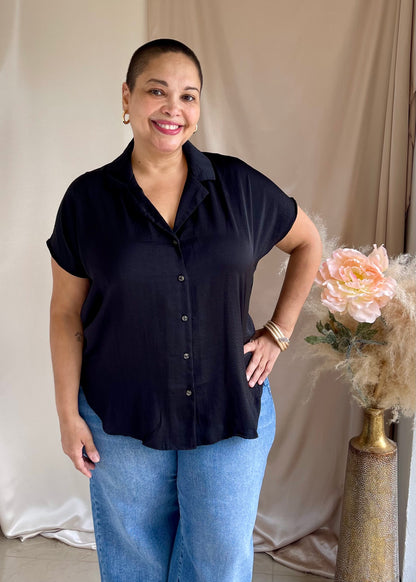 The Sofia Silky Button-Up- Black