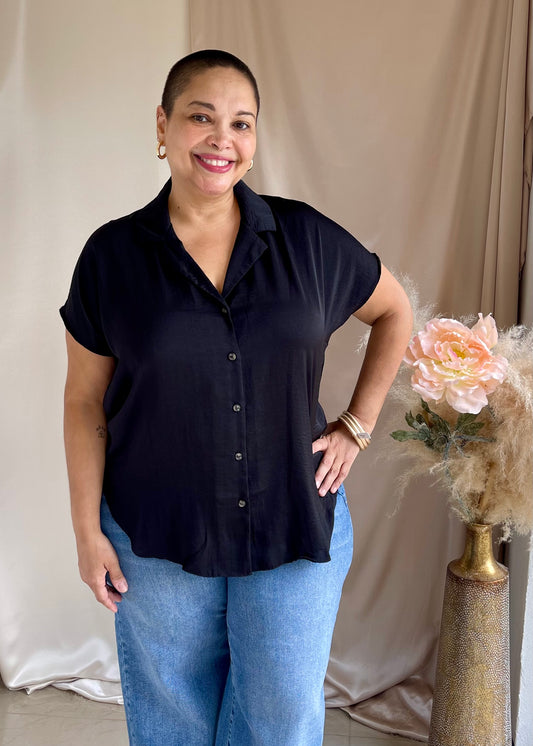 The Sofia Silky Button-Up- Black