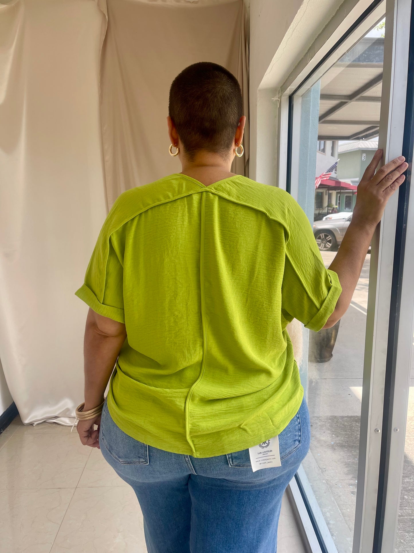The Arlene Flowy Blouse -Chartreuse