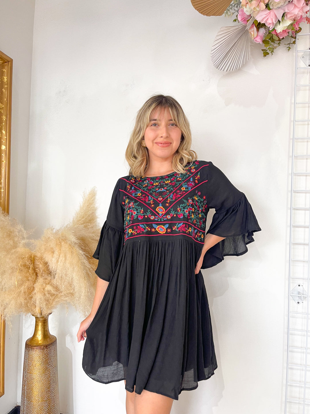 The Franny Embroidered Bell Sleeve Dress