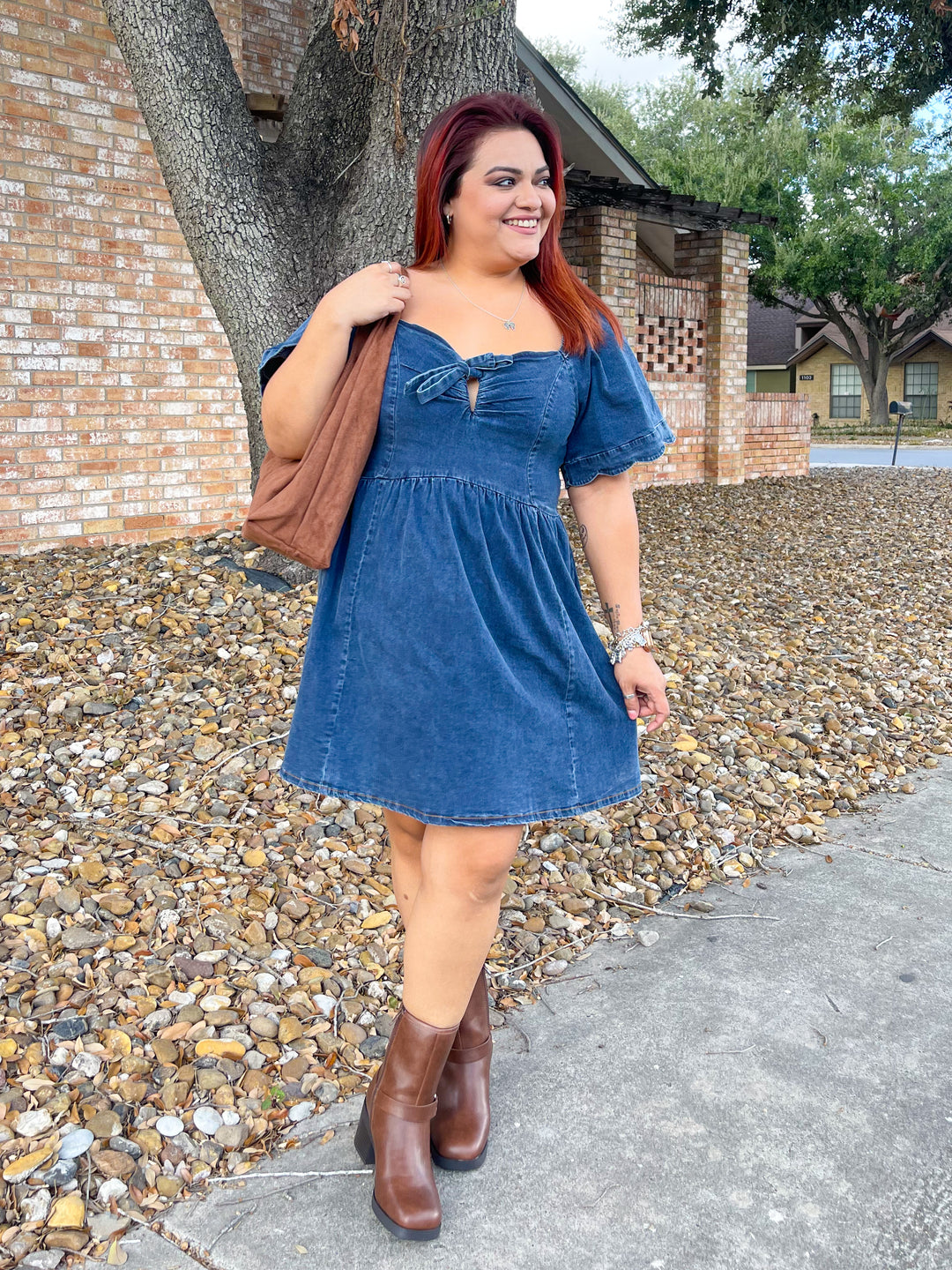 The Deborah Denim Scalloped Mini Dress