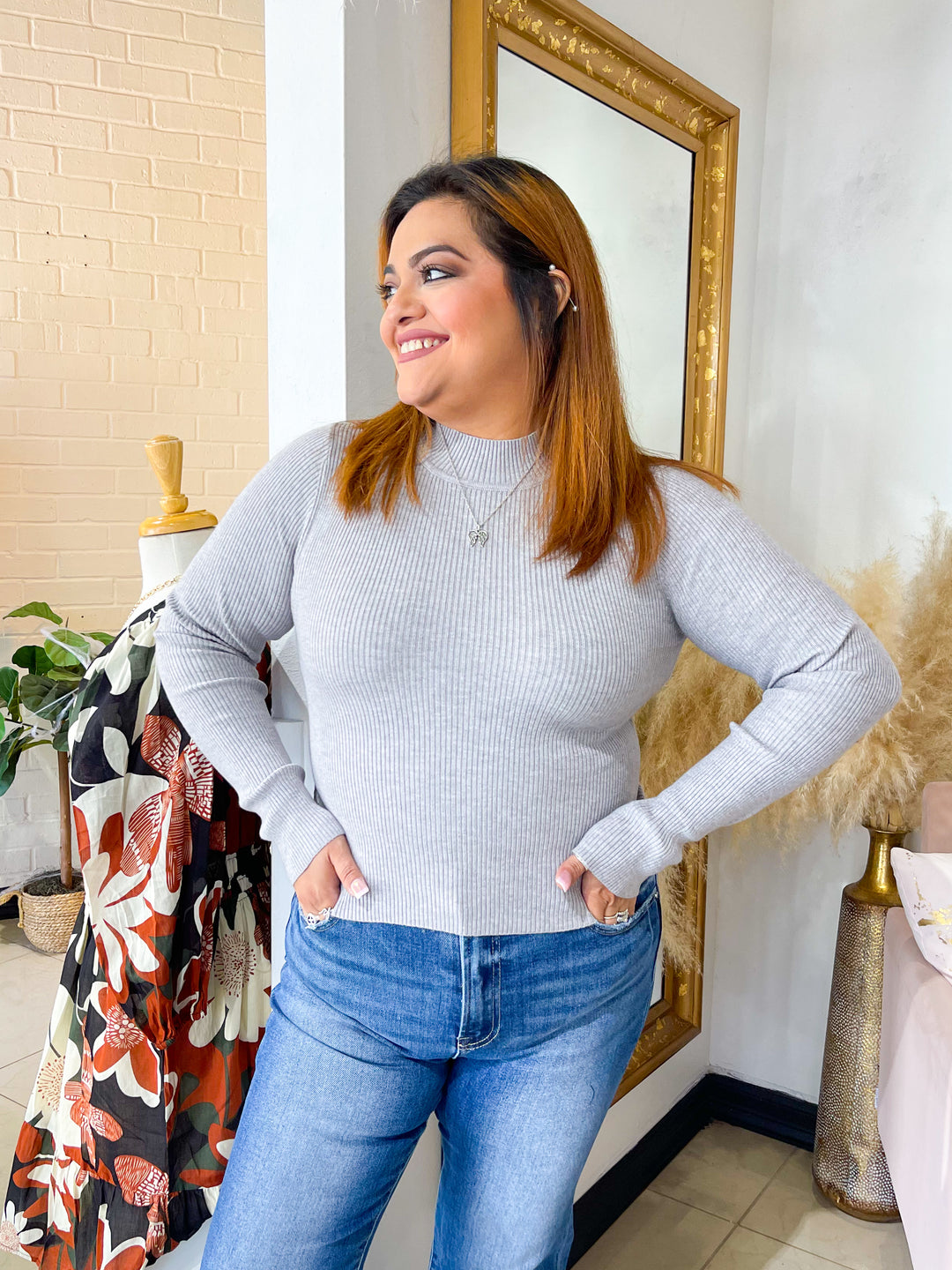 Fall Favorite Ribbed Top - H. Grey