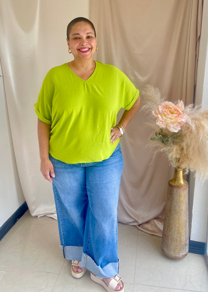 The Arlene Flowy Blouse -Chartreuse