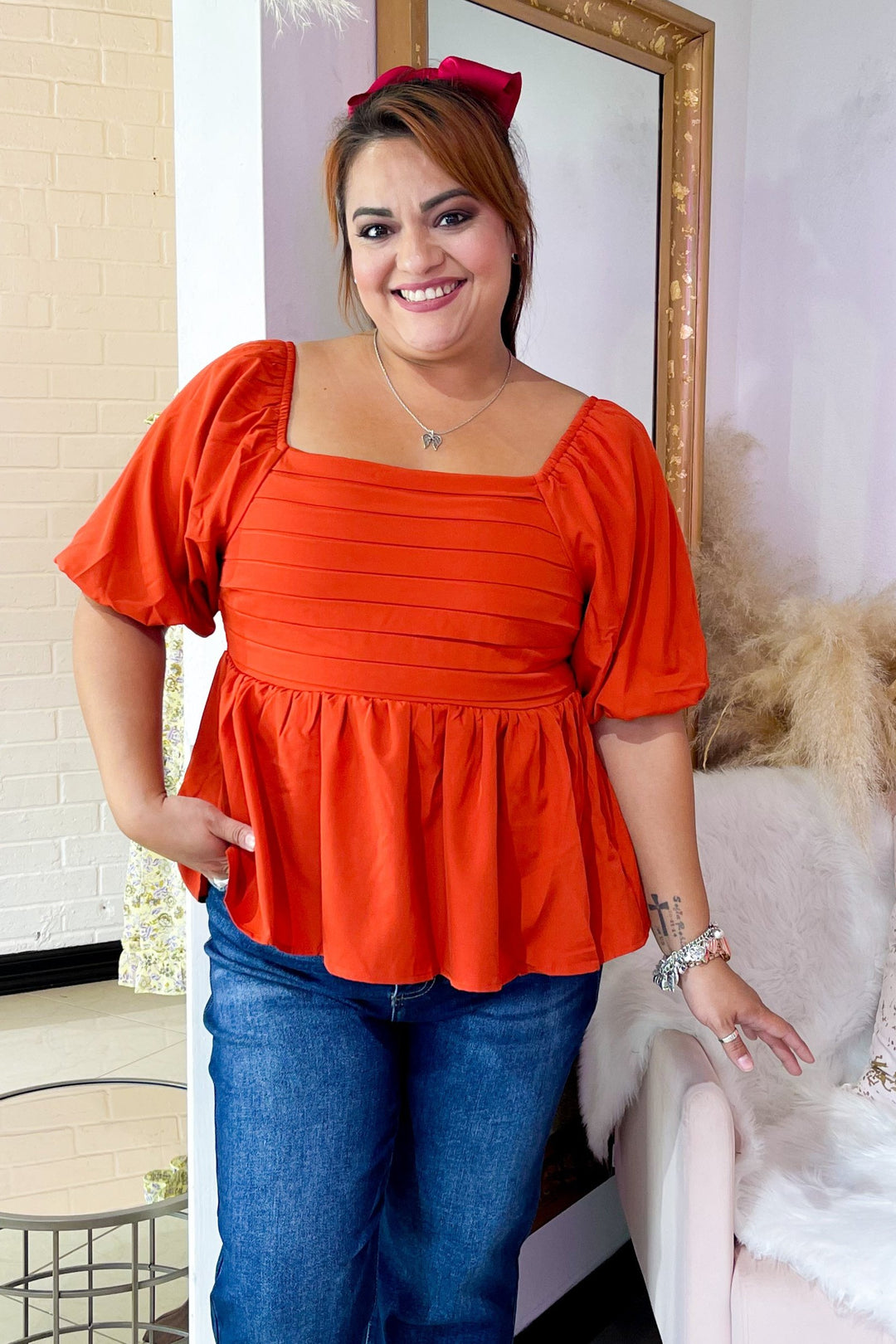 The Joy Peplum Blouse - Rust