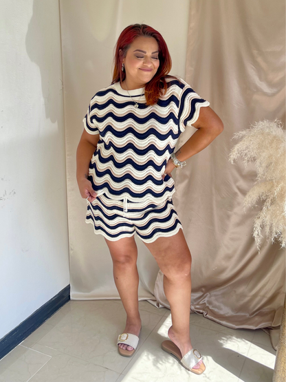 Travel In Style Crochet Shorts- Navy