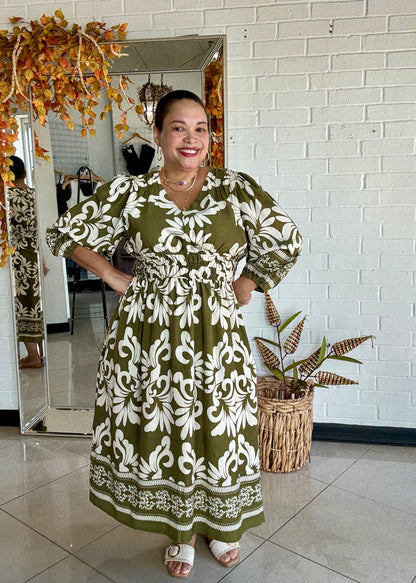 The Eleanor Midi Dress - Olive