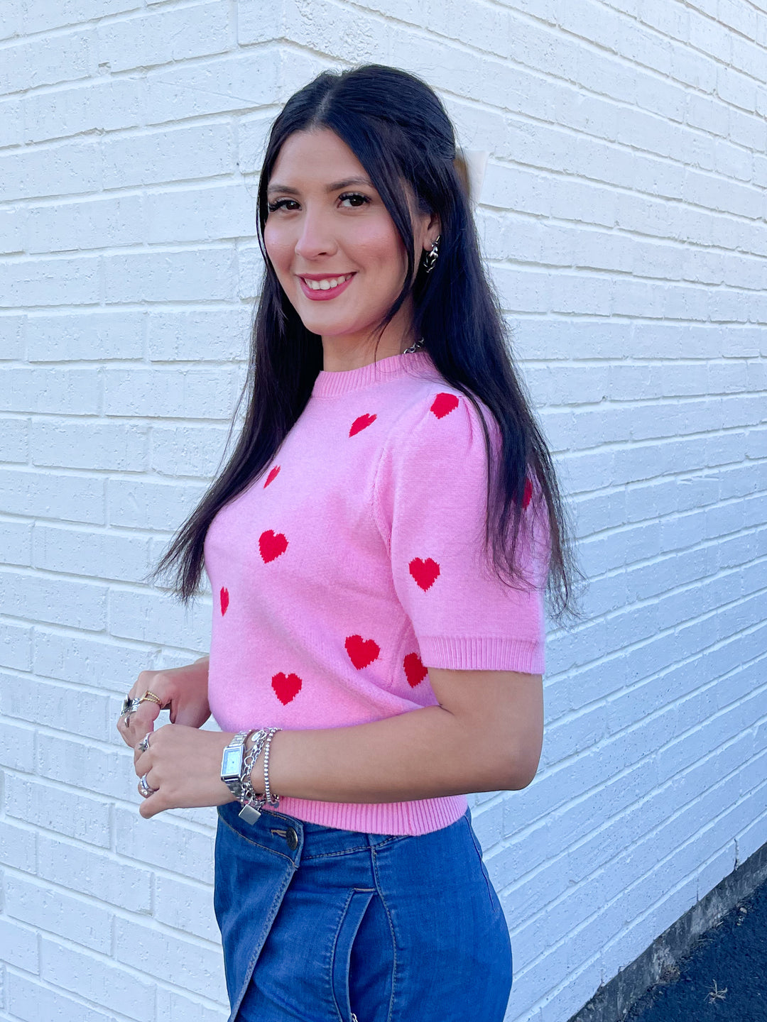 My Whole Heart Sweater Top - Pink