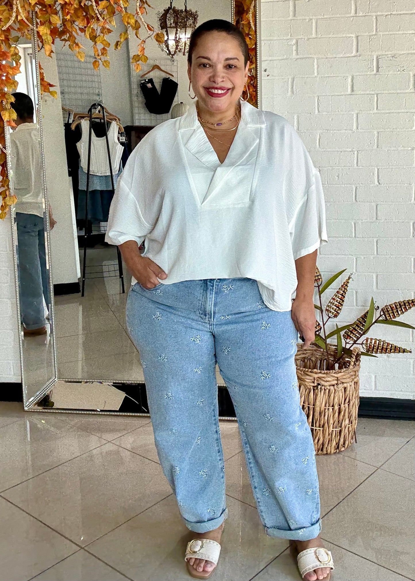 Lily Embroidered Barrel Denim