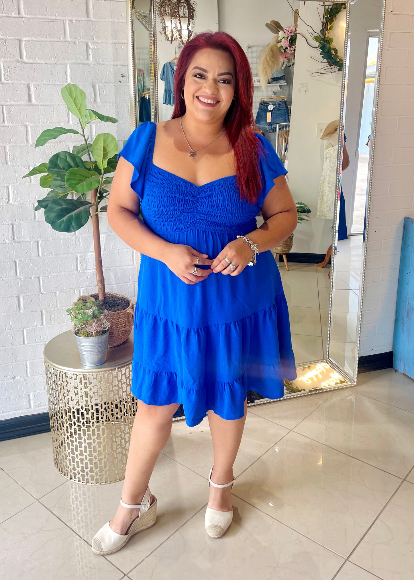 The Carrie Smocked Mini Dress - Cobalt Blue