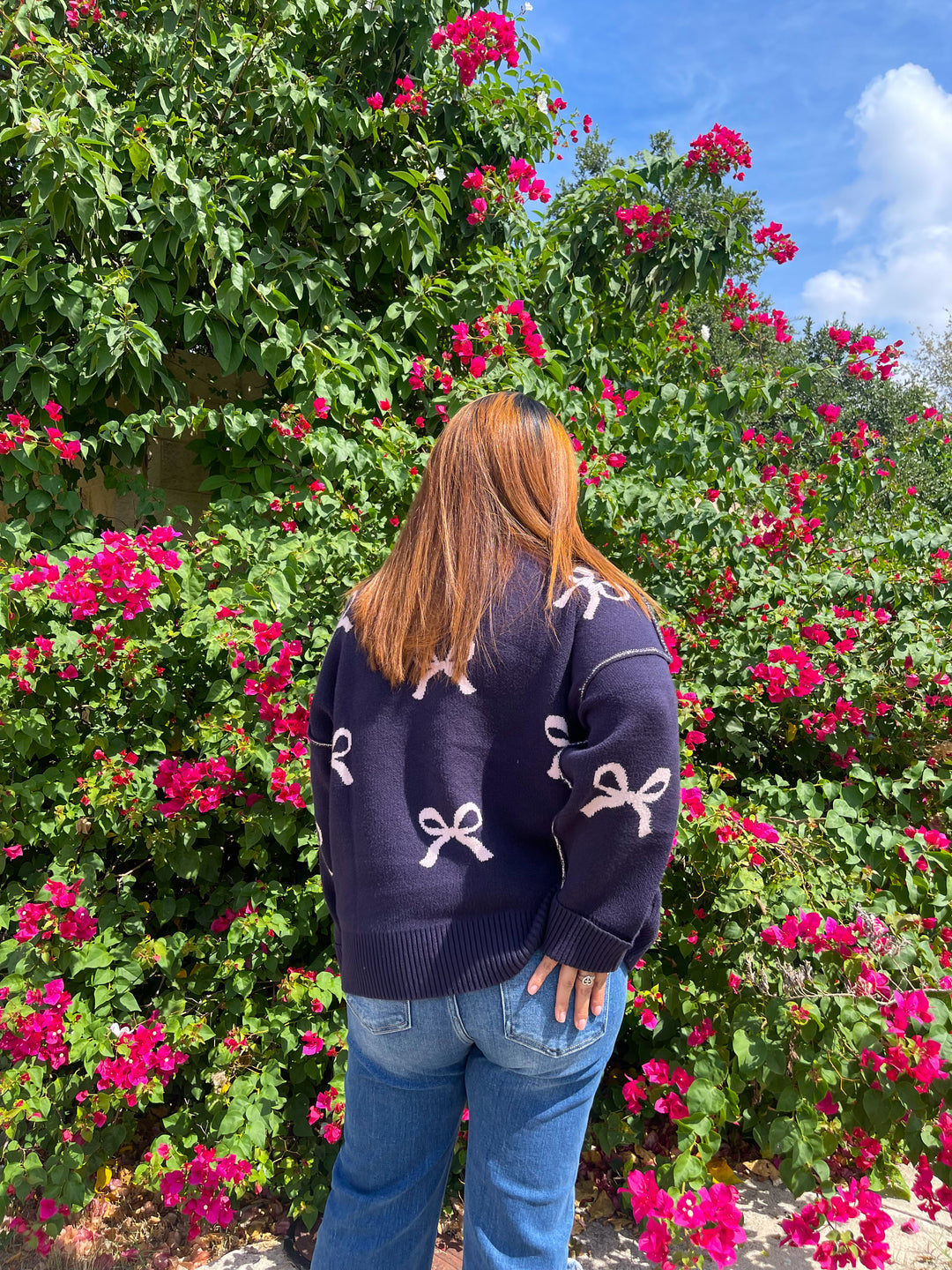 Sweet Sunday Bow Sweater Top - Navy