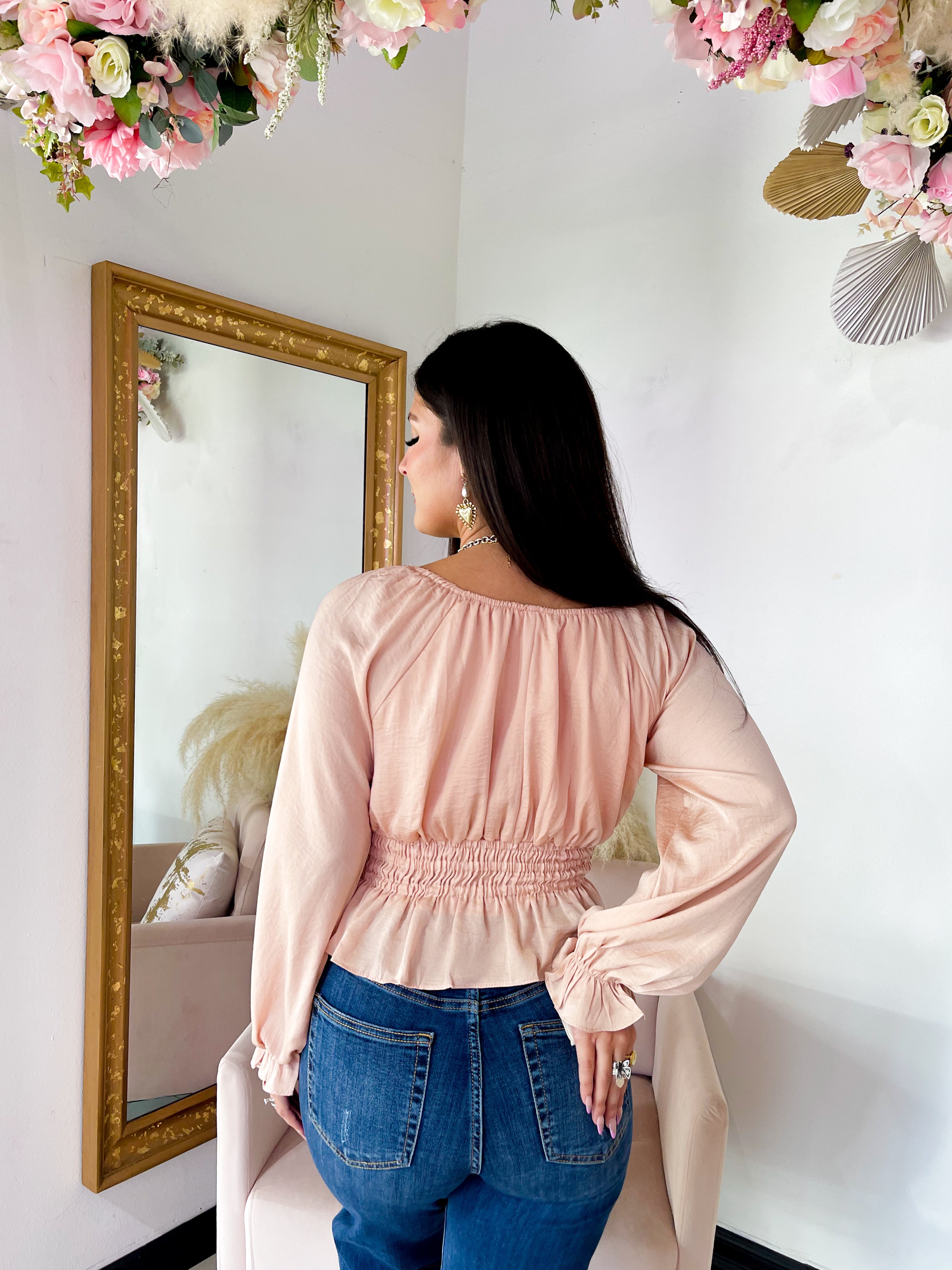 The Katy Satin Blouse Peach Shop 112