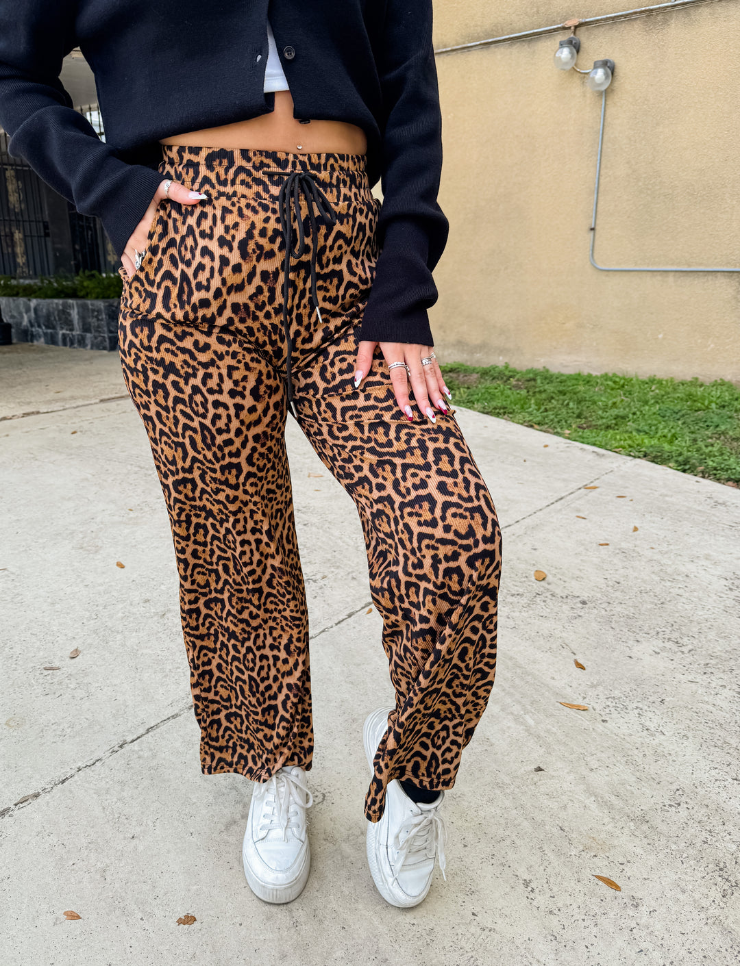 Carmen Drawstring Wide Leg Pants - Leopard