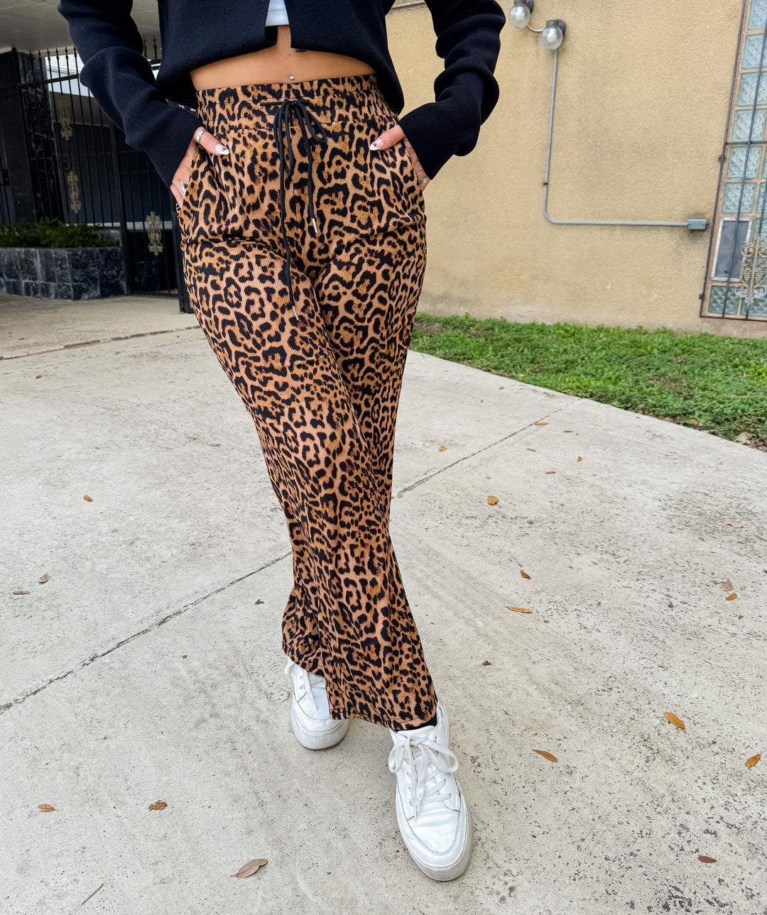 Carmen Drawstring Wide Leg Pants - Leopard