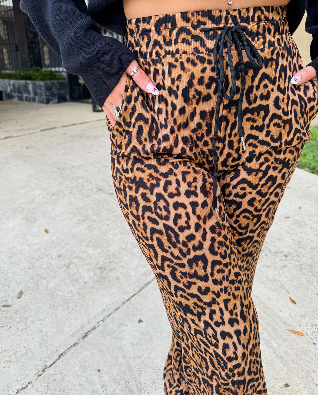 Carmen Drawstring Wide Leg Pants - Leopard