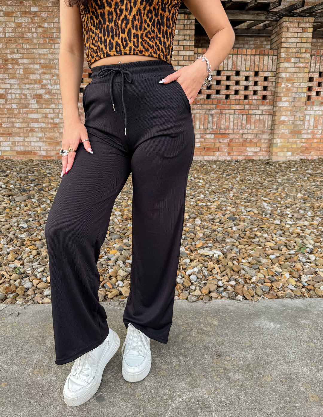 Carmen Drawstring Wide Leg Pants - Black