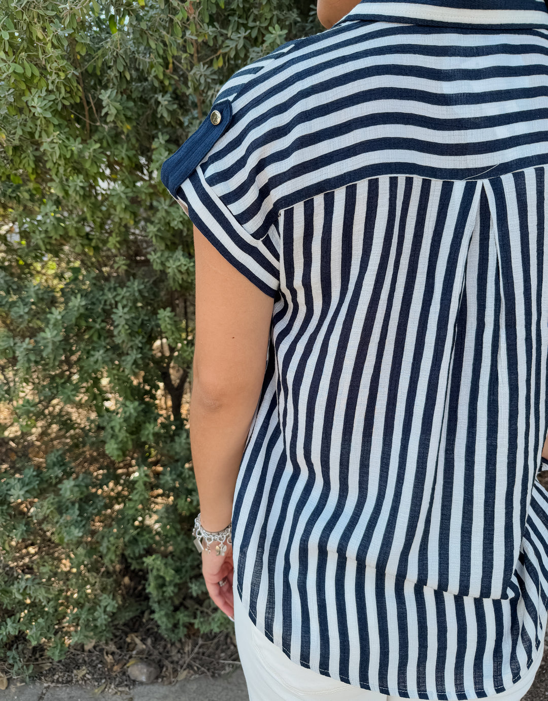 The Carlie Striped Button-Up - Navy