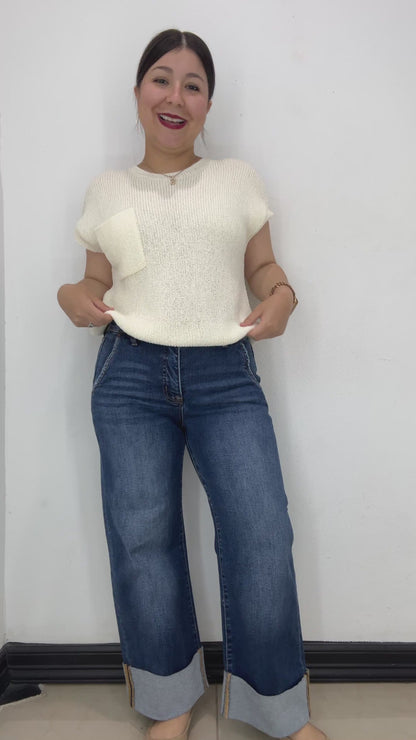 Sarah Wide Cuffed Tummy Control Jeans